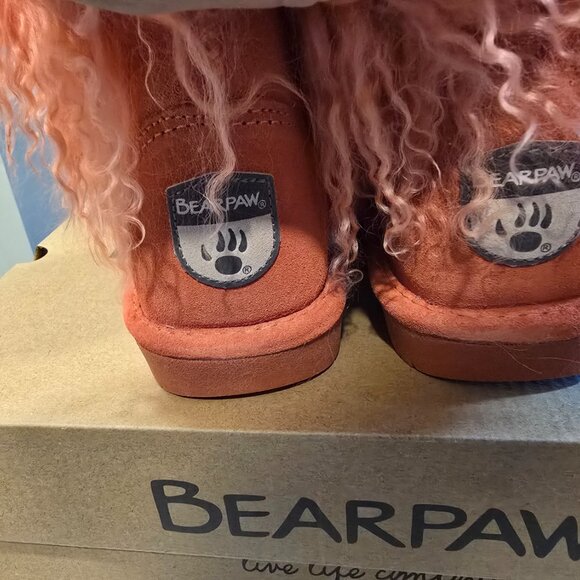 New Bearpaw Boo Boots Leather Suede Long Fur Sheepskin Women's Pink Size 6 - Picture 7 of 10